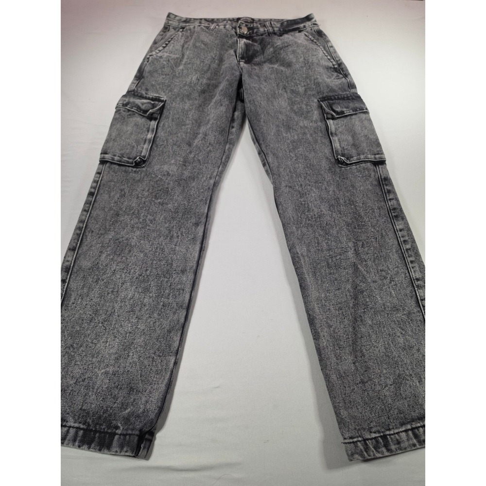 WeSC Mens Gray Acid Wash Denim Cargo Pants Straight Leg W32 L32 Streetwear